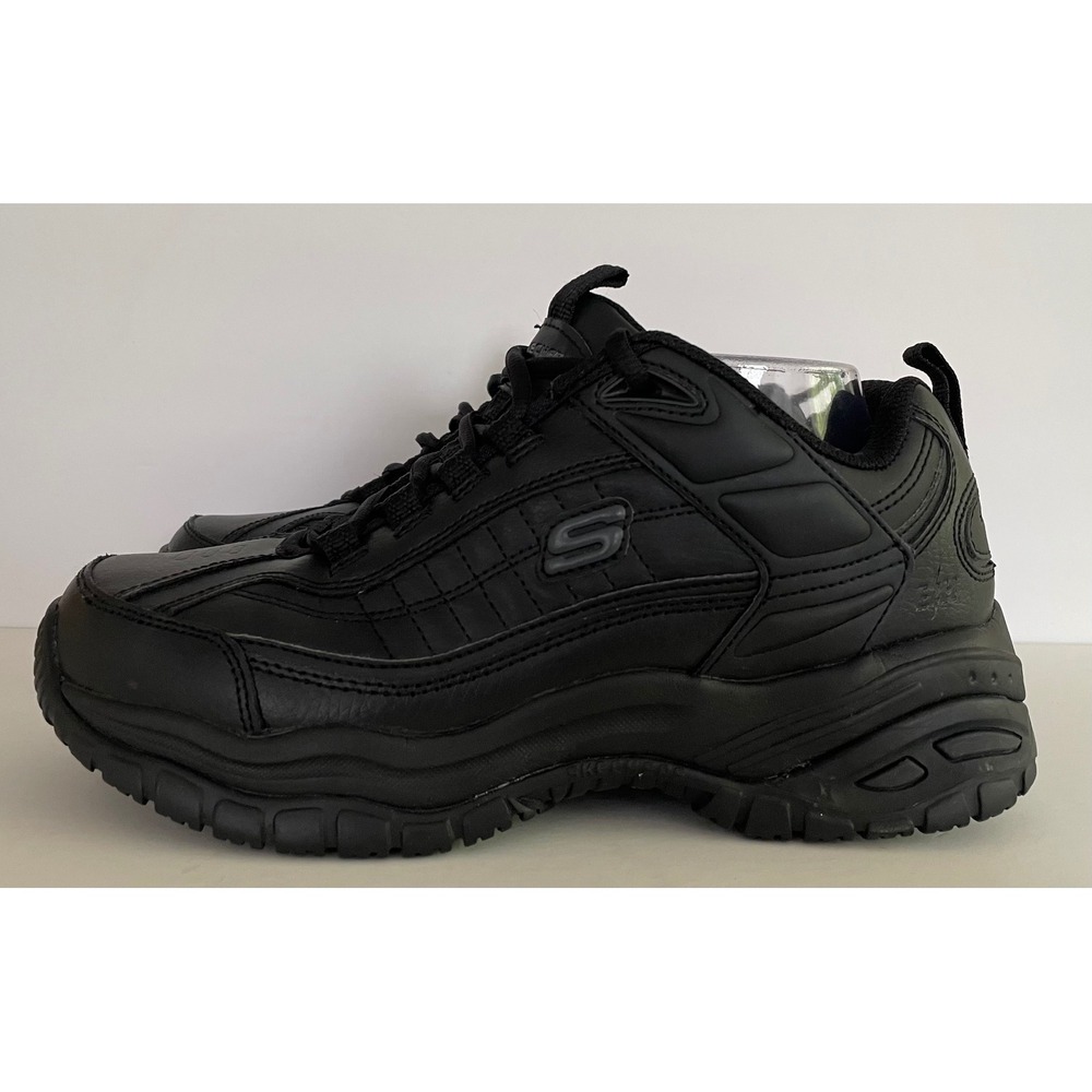 Skechers Work Mens Soft Slide Galley Slip Resistant Black Leather Shoes Career 8 - Picture 2 of 9